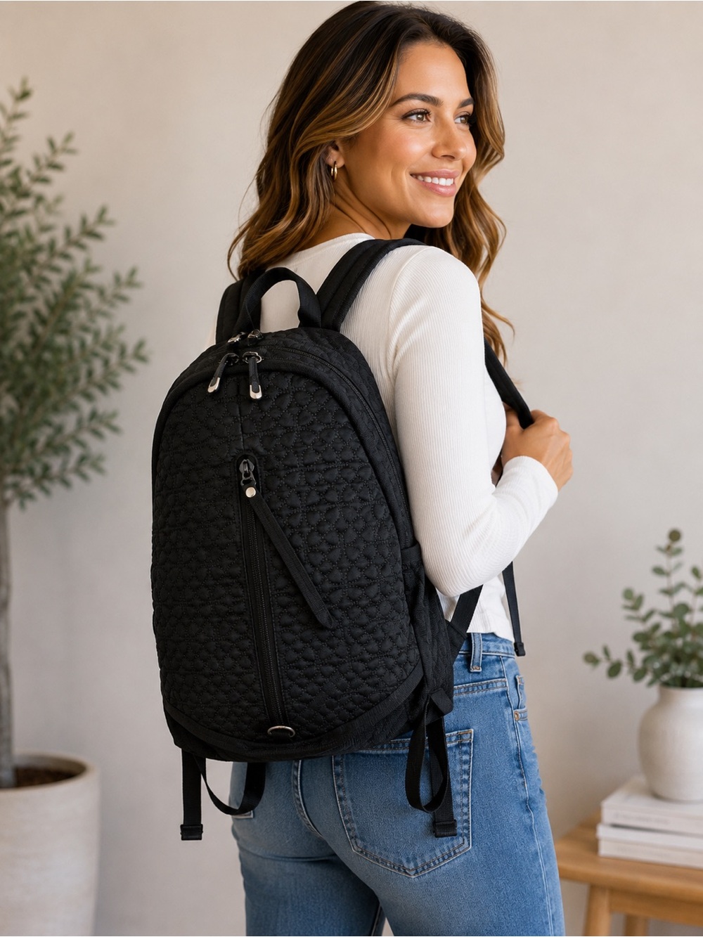 Sherpani Black Quilted Travel Backpack Lightweight Everyday Laptop Bag